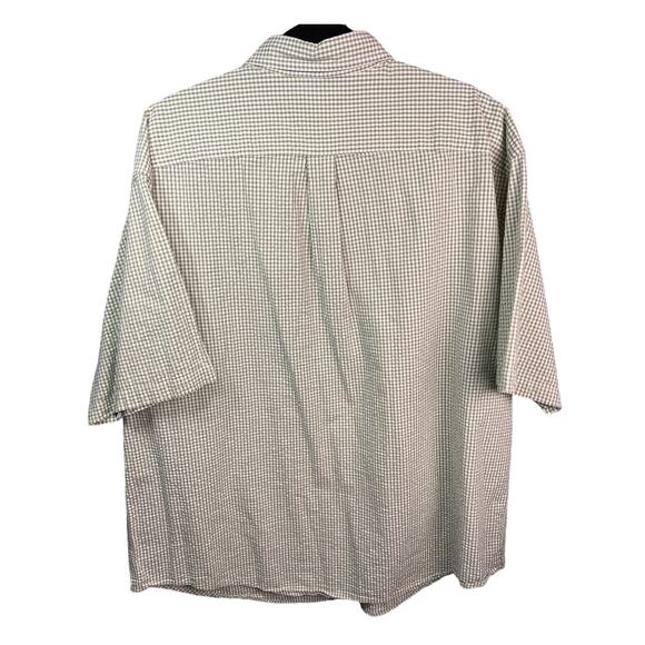 Roundtree & Yorke Shirt Mens 2XB-Green White Checked Seersucker Short Sleeve BD - Picture 4 of 6